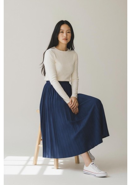 Pileli Pamuklu Dokuma Viskon 4 Mevsim Etek(95 Cm)-(38-48)