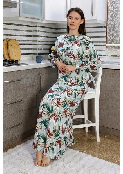 Moda Kadın Uzun Kol Penye Gecelik Ev Elbisesi Yeşil fiyatları