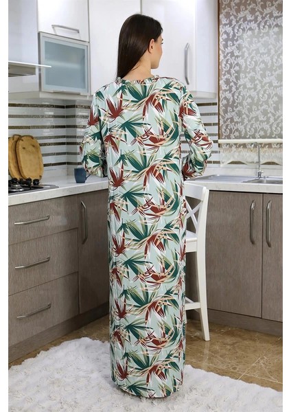 Moda Kadın Uzun Kol Penye Gecelik Ev Elbisesi Yeşil fırsatları