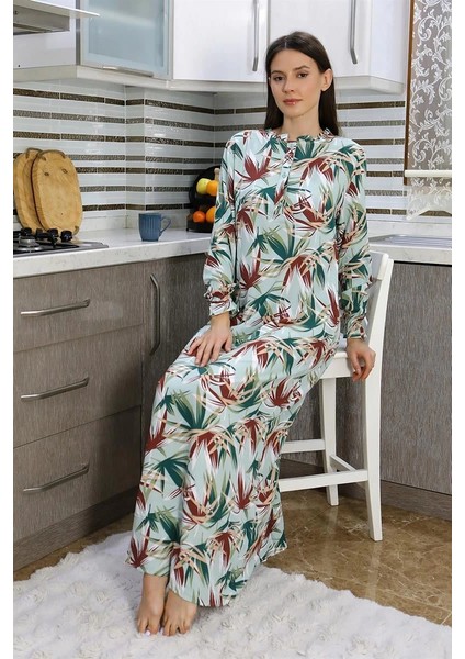 Moda Kadın Uzun Kol Penye Gecelik Ev Elbisesi Yeşil indirimleri