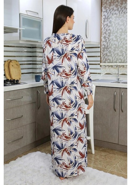 Moda Kadın Uzun Kol Penye Gecelik Ev Elbisesi Krem modelleri