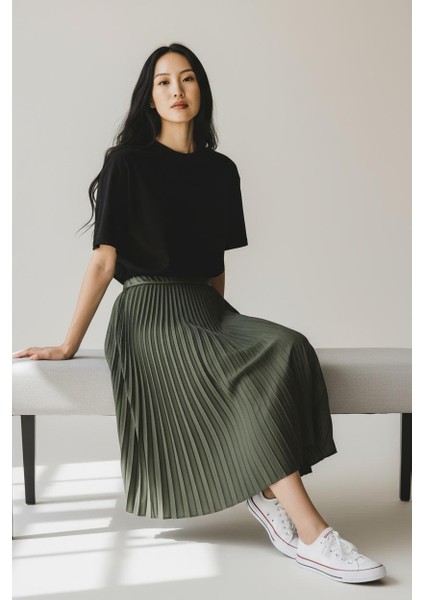 Pileli Pamuklu Dokuma Viskon 4 Mevsim Etek(95 Cm)-(38-48) fiyatları