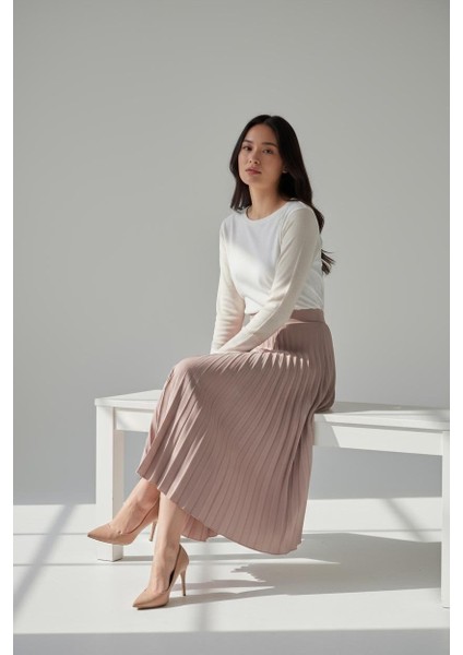 Pileli Pamuklu Dokuma Viskon 4 Mevsim Etek(95 Cm)-(38-48)