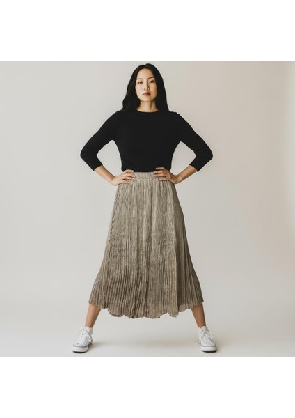 Pileli Beli Lastikli Şifon Etek(95 Cm)-(38-50)