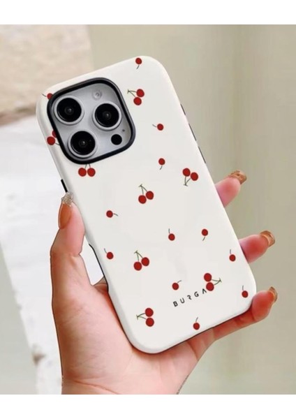 Iphone Uyumlu BURGA Çift Tabanlı Dayanıklı Cherry Desenli Kılıf