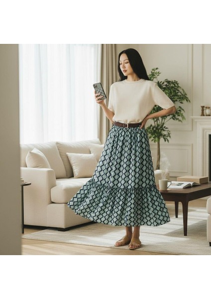 Bohem Şifon Kemerli Beli Lastikli Etek(95 Cm)-(38-50) fiyatları