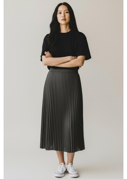 Pileli Pamuklu Dokuma Viskon 4 Mevsim Etek(95 Cm)-(38-48)