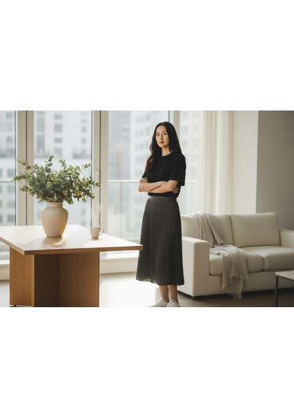 Pileli Pamuklu Dokuma Viskon 4 Mevsim Etek(95 Cm)-(38-48) fiyatları