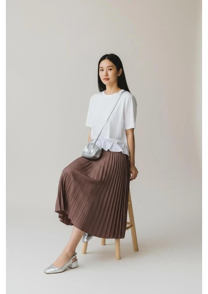 Deri Görünümlü Pileli Pamuklu Dokuma Viskon 4 Mevsim Etek(95 Cm)-(38-48) modelleri