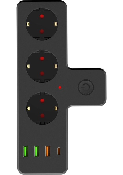 2500W Akım Korumalı 3 Prizli,3'lü Priz, 3x Usb,1x Type-C Giriş ve 1 Type-C Pd 20W Bağlantılı Duvar Tipi Priz