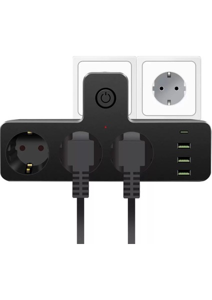 2500W Akım Korumalı 3 Prizli,3'lü Priz, 3x Usb,1x Type-C Giriş ve 1 Type-C Pd 20W Bağlantılı Duvar Tipi Priz modelleri