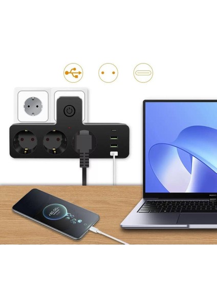 2500W Akım Korumalı 3 Prizli,3'lü Priz, 3x Usb,1x Type-C Giriş ve 1 Type-C Pd 20W Bağlantılı Duvar Tipi Priz indirimleri