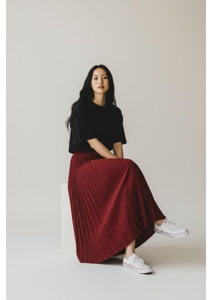 Pileli Pamuklu Dokuma Viskon 4 Mevsim Etek(95 Cm)-(38-48)