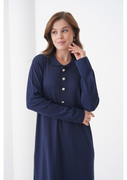 Kadın Uzun Kol Gömlek Yaka Triko Önden Düğmeli Triko Spor Şık Elbise fiyatları