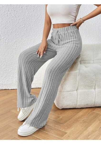Kadın Hafif Şardonlu Full Likralı Fitilli Kaşkorse Kumaş Bol Paça Pantolon