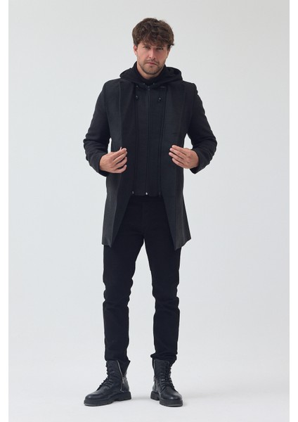 Erkek Standart Kalıp Fermuarlı Yarım Kapitone Kapüşonlu Kaşe Kaban fırsatları