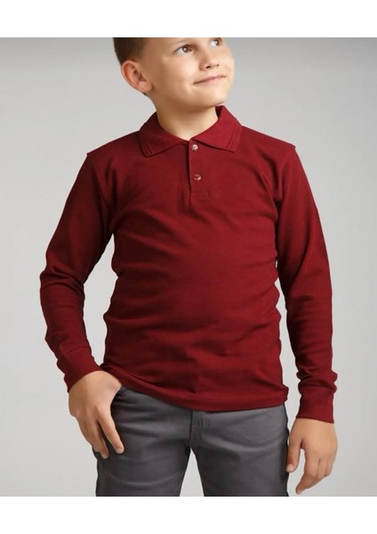 Ümiteks World Of Clothes Bordo Penye Uzun Kol Polo Yaka Uzun Kollu Okul Tişörtü Bordo Polo Yaka Çocuk Tişörtü