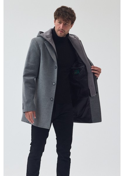 Erkek Standart Kalıp Fermuarlı Yarım Kapitone Kapüşonlu Kaşe Kaban fiyatları