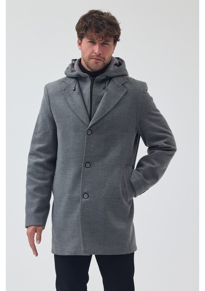 Erkek Standart Kalıp Fermuarlı Yarım Kapitone Kapüşonlu Kaşe Kaban indirimleri