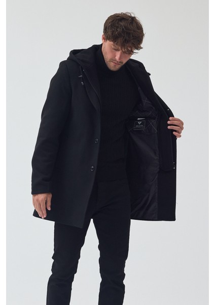 Erkek Standart Kalıp Fermuarlı Yarım Kapitone Kapüşonlu Kaşe Kaban fiyatları