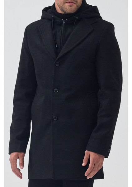 Erkek Standart Kalıp Fermuarlı Yarım Kapitone Kapüşonlu Kaşe Kaban modelleri