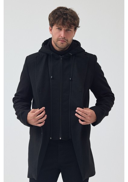 Erkek Standart Kalıp Fermuarlı Yarım Kapitone Kapüşonlu Kaşe Kaban fırsatları