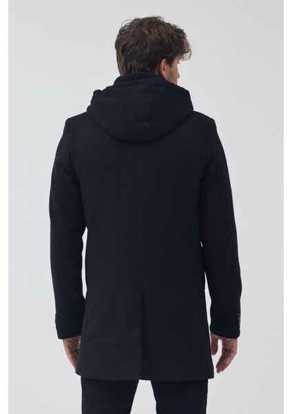 Erkek Standart Kalıp Fermuarlı Yarım Kapitone Kapüşonlu Kaşe Kaban indirimleri