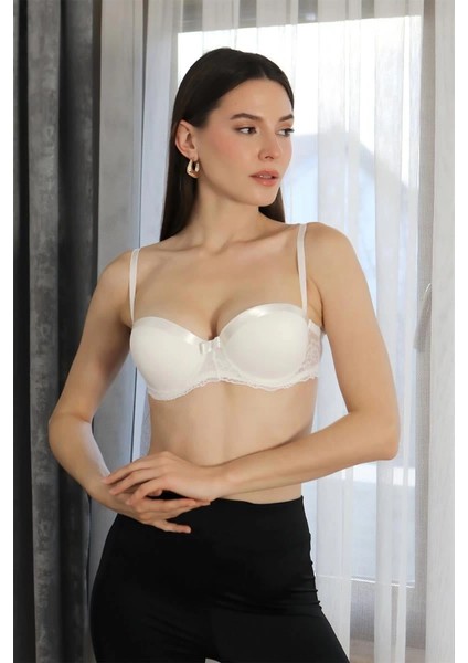 Moda Kadın Destekli Balenli Straplez Sütyen Ekru