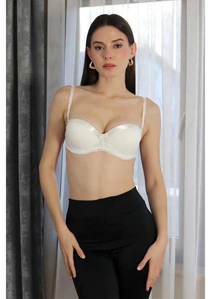 Moda Kadın Destekli Balenli Straplez Sütyen Ekru modelleri