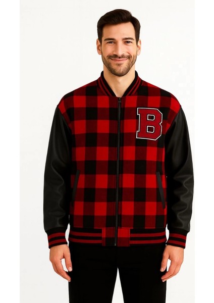 Kolları Suni Deri Içi Astarlı Oduncu Kolej Içi Ceket - Bordo modelleri