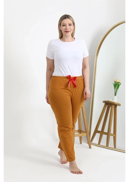 Moda Kadın Pamuklu Büyük Beden Alt Pijama Hardal