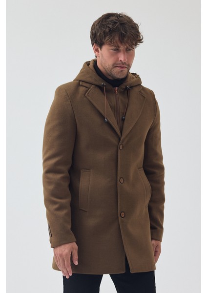 Erkek Standart Kalıp Fermuarlı Yarım Kapitone Kapüşonlu Kaşe Kaban fiyatları