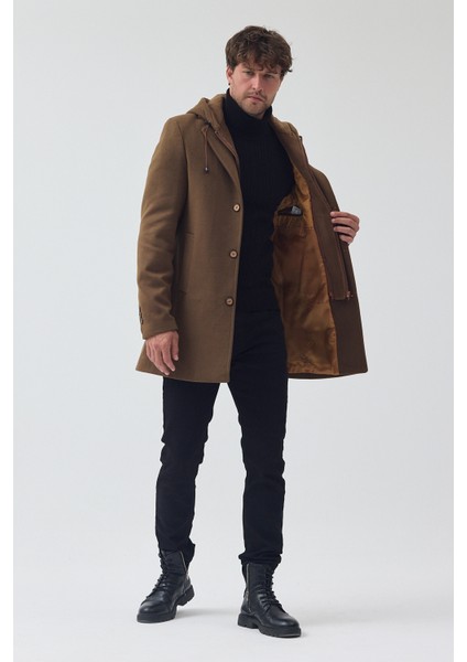 Erkek Standart Kalıp Fermuarlı Yarım Kapitone Kapüşonlu Kaşe Kaban fırsatları