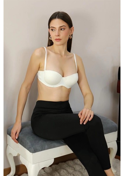 Moda Kadın Yarım Destekli Balenli Staplez Sütyen Ekru fiyatları