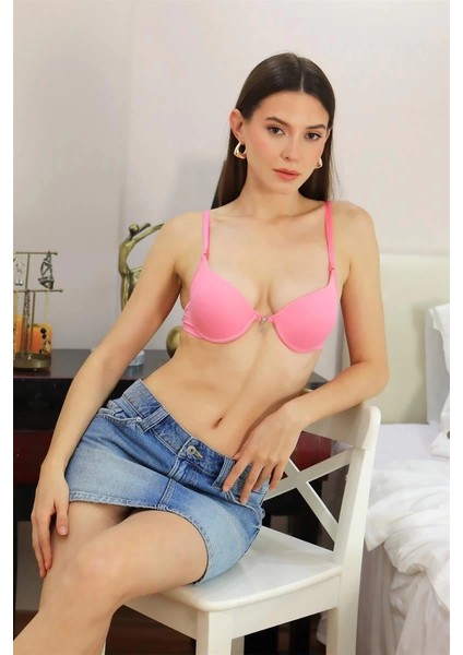 Moda Kadın Destekli Balenli Taş Detaylı Sütyen Pembe indirimleri