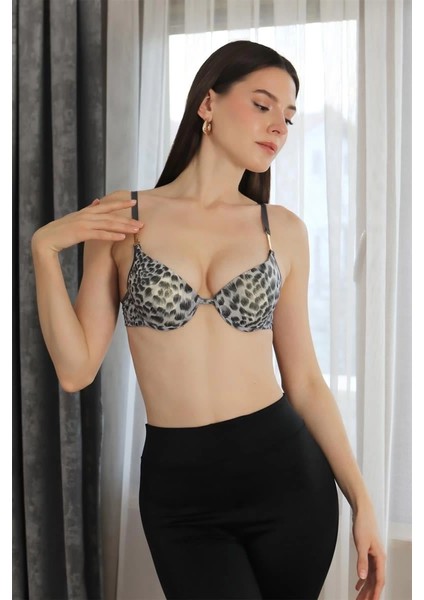 Moda Kadın Destekli Balenli Desenli Sütyen Gri modelleri