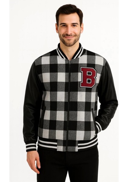 Kolları Suni Deri Içi Astarlı Oduncu Kolej Içi Ceket - Gri