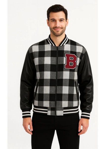 Kolları Suni Deri Içi Astarlı Oduncu Kolej Içi Ceket - Gri fiyatları