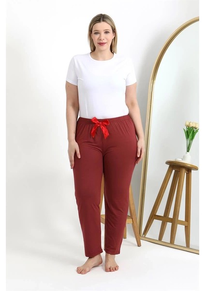 Moda Kadın Pamuklu Büyük Beden Alt Pijama Yavruağzı