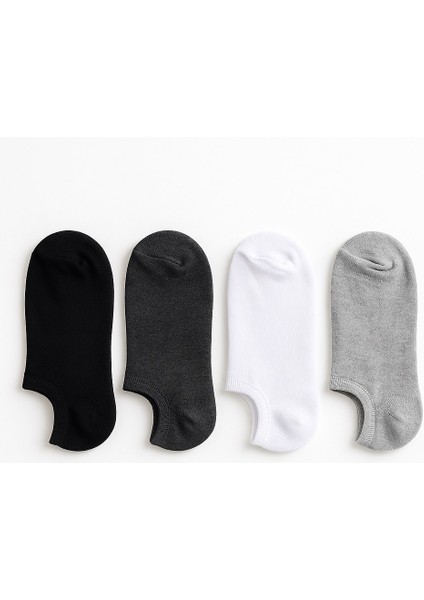 Kadın Pamuklu Görünmez Patik Çorap 4’lü Set – Siyah / Beyaz / Karışık Renk – Kaymaz Silikonlu, Terletmeyen, Konforlu