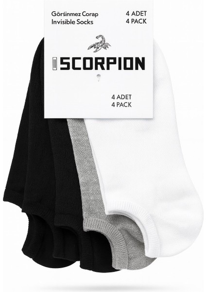 Kadın Pamuklu Görünmez Patik Çorap 4’lü Set – Siyah / Beyaz / Karışık Renk – Kaymaz Silikonlu, Terletmeyen, Konforlu