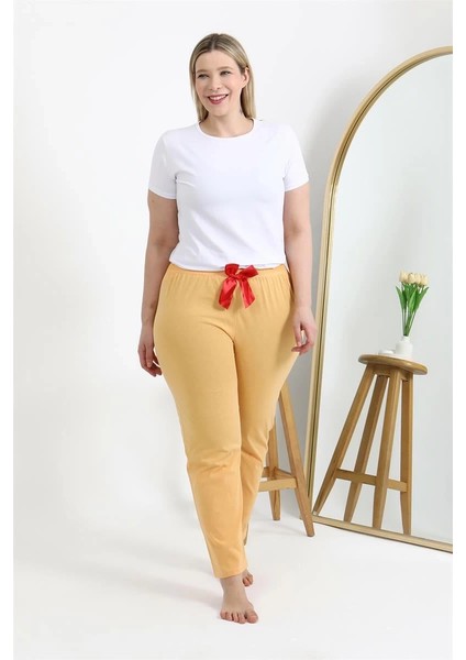 Moda Kadın Pamuklu Büyük Beden Alt Pijama Sarı