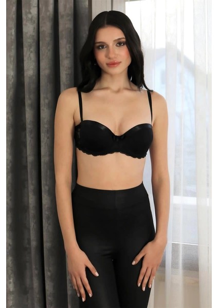 Moda Kadın Yarım Destekli Balenli Straplez Sütyen Siyah modelleri