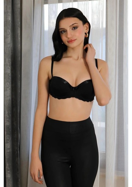 Moda Kadın Yarım Destekli Balenli Straplez Sütyen Siyah fırsatları