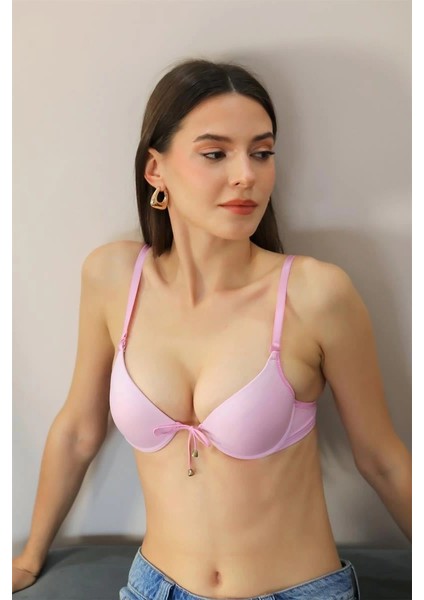 Moda Kadın Destekli Balenli Önden Açılır Dekolteli Sütyen Lila