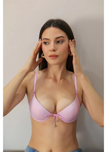 Moda Kadın Destekli Balenli Önden Açılır Dekolteli Sütyen Lila modelleri