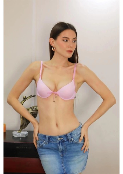 Moda Kadın Destekli Balenli Önden Açılır Dekolteli Sütyen Lila fırsatları