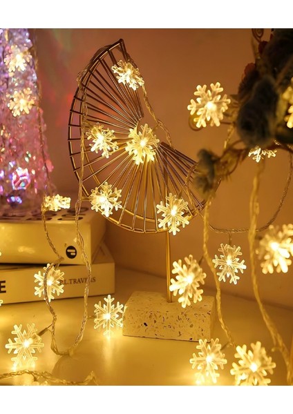 5 Metre 28 LED Yılbaşı Kar Tanesi Işık Zinciri Parti Kutlama Dekor Süsleme LED Işık Pilli Kar Tanesi