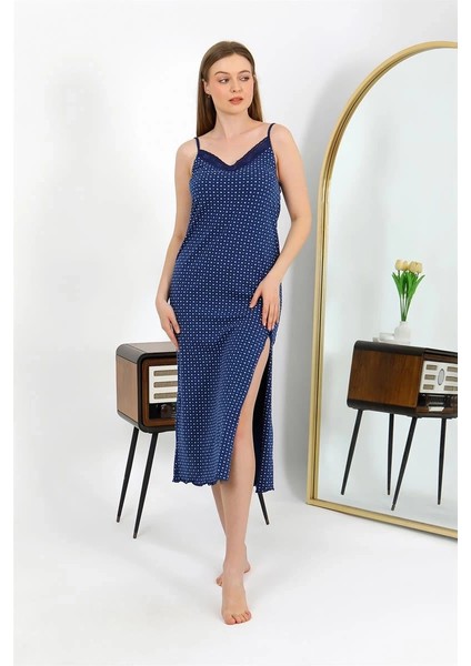 Moda Ip Askılı Uzun Yırtmaçlı Penye Gecelik Lacivert fiyatları