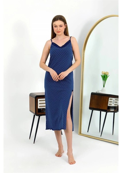 Moda Ip Askılı Uzun Yırtmaçlı Penye Gecelik Lacivert fırsatları